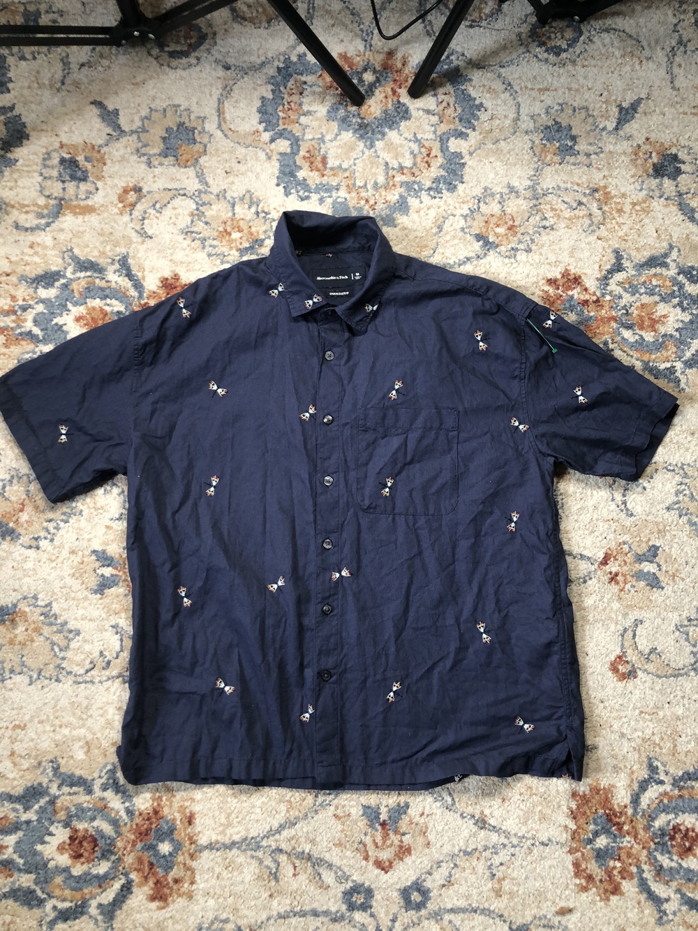 Abercrombie & Fitch Shirt Mens Medium Oversized Short Sleeve Embroidered